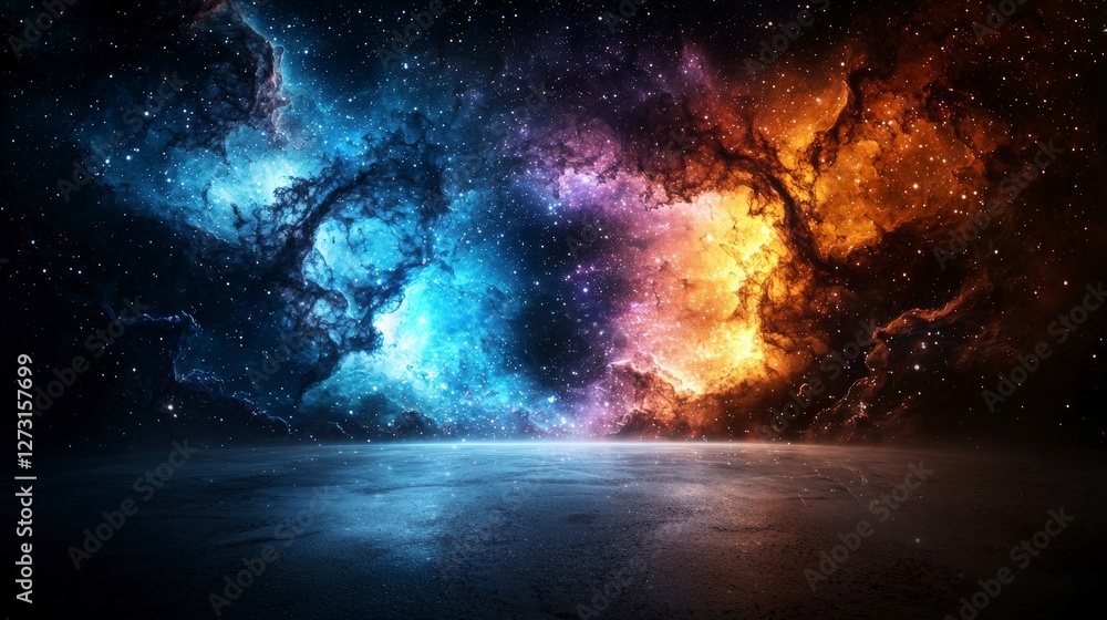 Poster galaxies in motion vast universe stunning digital art cosmic environment wide-angle view endless spa