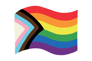 Colorful Lgbtq progress pride flag Happy pride day LGBTQ community Pride Month Vector hand drawn doodle for posters, stickers, logo, cards