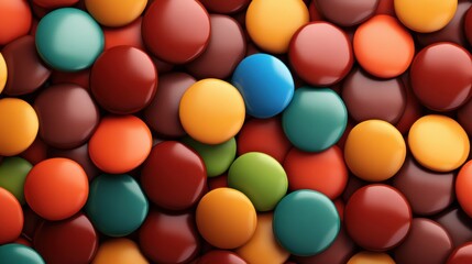 A vibrant assortment of smooth, colorful candies fills the frame, showcasing an array of textures and hues, Ideal for themes related to sweets, celebrations, or children's products,