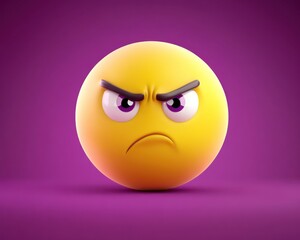 Suspicious emoji with narrowed eyes, glossy 3D effect, sharp detail, deep purple solid background