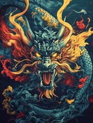 Fototapeta premium Majestic Dragon with Fiery Colors and Intricate Details in Art