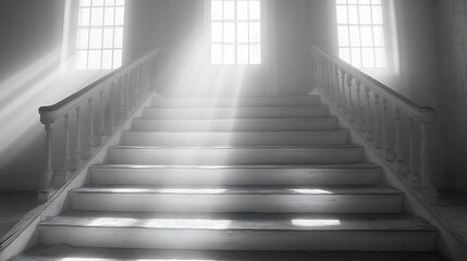 Obraz premium Serene Light Beams Illuminate Grand Staircase. AI Generated