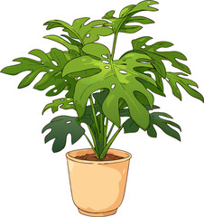 Potted Green Plant, Digital Art, Vibrant Colors, Nature Decor