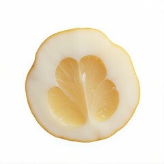 Cross Section of a Pomelo Citrus Fruit Showing Its Pulp and Thick Rind on White Background