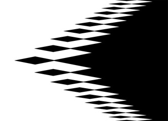 Arrow made of sharp pixelated elements with transition from black to white.  design in digital style, modern graphic element. Sports vector pattern. Pointer, navigation, direction. Speed