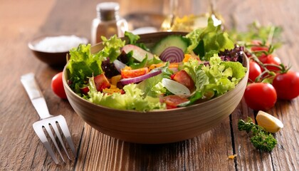 Salad in bowl on table