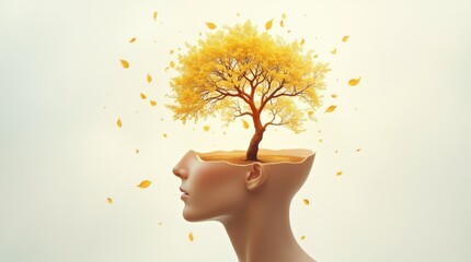 Creative Concept of a Person With a Tree Growing From Their Head in Autumn Colors
