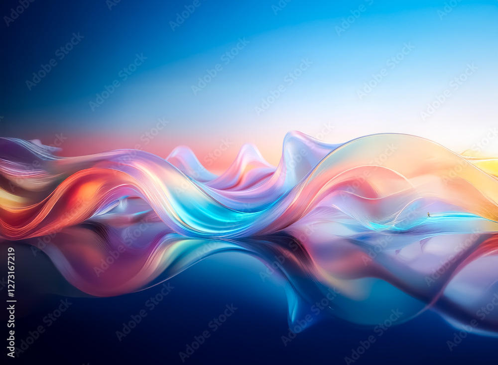 Poster abstract flowing waves of vibrant colors blend seamlessly against a gradient background. smooth, ref