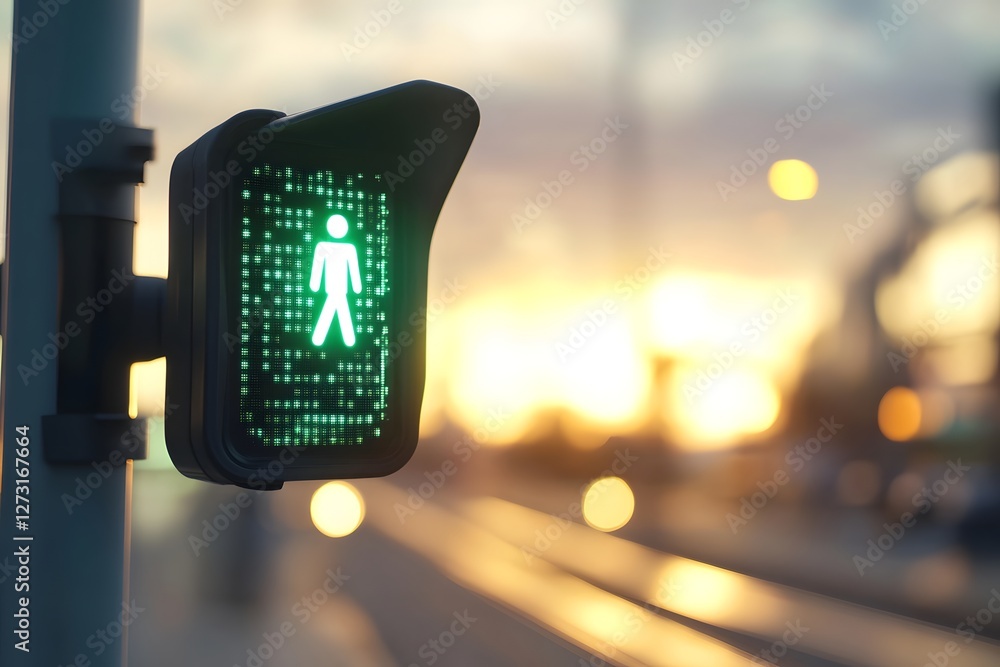 Poster close up of smart traffic light with sensors adjusting timings based on real time pedestrian and