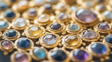 Close-up of Exquisite Gold Jewelry Adorned with Multicolored Gemstones