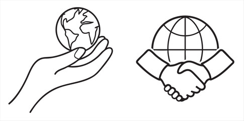Net Zero Hands holding the globe and a handshake symbolizing partnership.