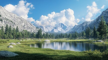 Fototapeta premium Mountain lake scenic view, summer travel background