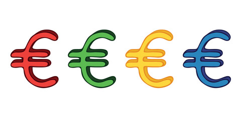 Hand drawn euro currency symbol set Brush stroke doodle Single element for design