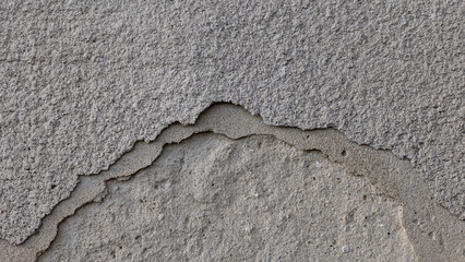 Textures of old concrete. Gray damaged concrete background, aged wall. Top view, close-up.