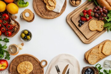 Fresh Seasonal Ingredients and Rustic Bread on Table Arrangement