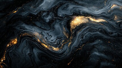 Obraz premium Abstract swirling dark liquid marble texture with gold accents