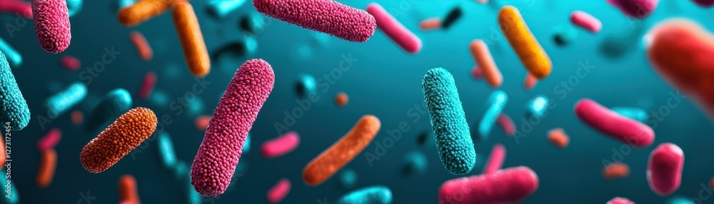 Poster microscopic action of colorful bacteria in a laboratory environment science concept high-detail view