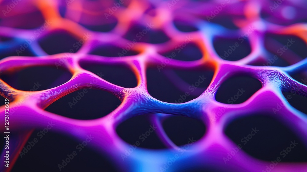 Poster dynamic cellular structure visualization abstract art digital artwork neon colors close-up view scie