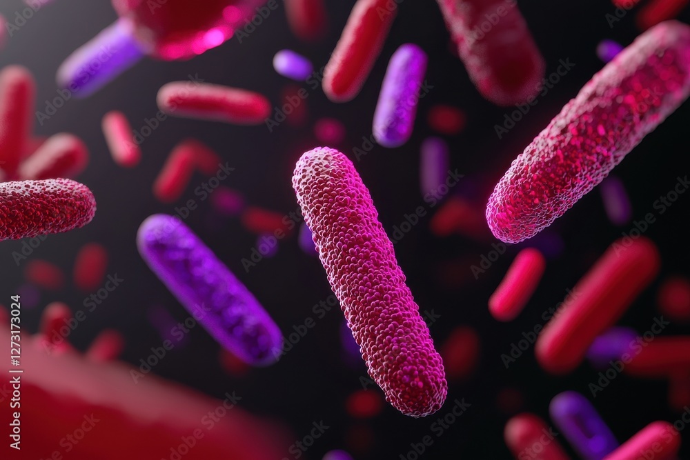 Poster exploring microbial life bacteria in motion scientific research lab 3d visualization dark background
