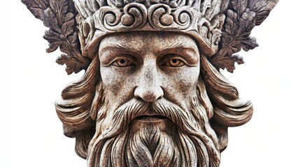 A god from the Slavic tradition, depicted with intricate nature symbols and a peaceful expression on a white background.