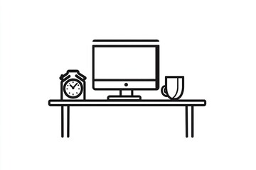 A simple line drawing icon of an office desk
