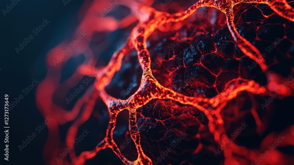 Poster microscopic view of glowing cellular structures laboratory science abstract close-up biological conc