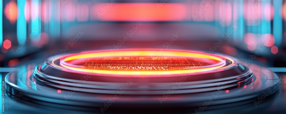 Poster futuristic technology showcase digital lab high-resolution image neon environment close-up view inno
