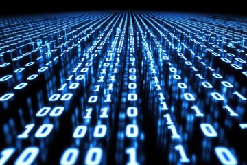 Fototapeta premium A mesmerizing digital landscape of binary code, flowing in blue tones, representing data and technology in an abstract manner.