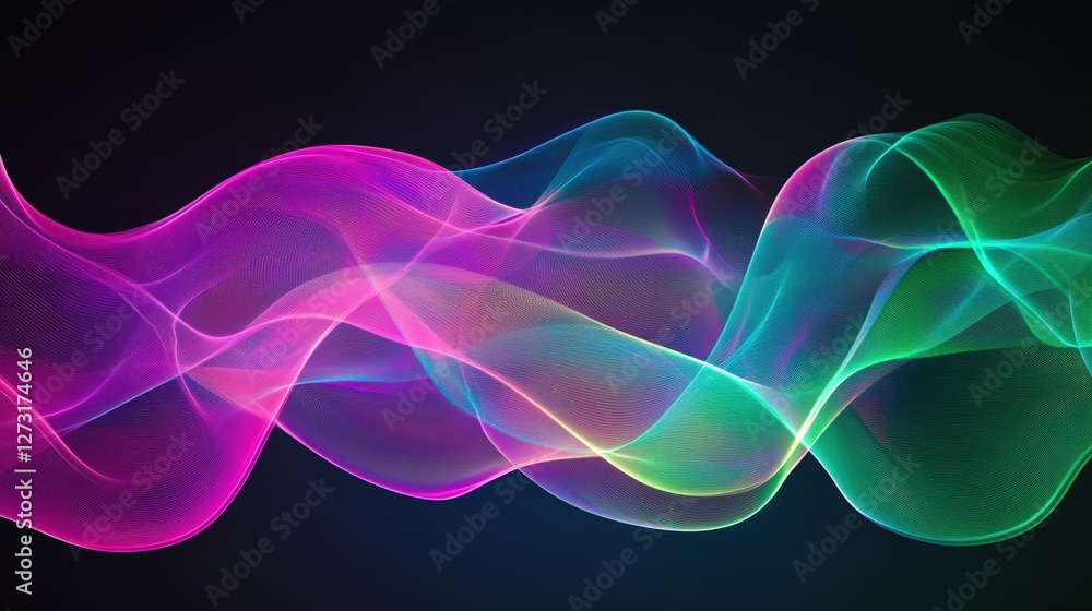 Poster abstract colorful waves flowing dynamically across dark background