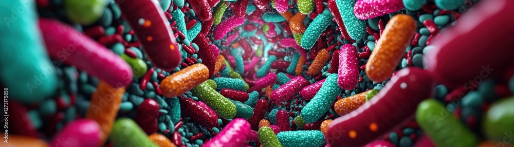 Poster exploring microscopic life colorful bacteria in a digital environment close-up view science concept