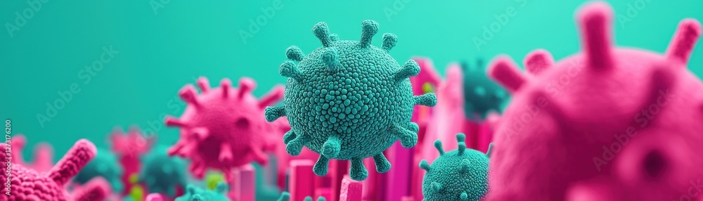 Poster vibrant microscopy of colorful viruses science lab digital art abstract environment close-up view mi