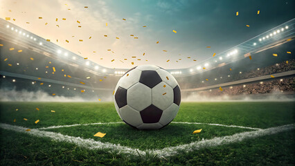 Classic black and white soccer ball on green field for football enthusiasts.