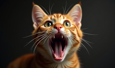 Naklejka premium A close-up of an expressive orange cat with an open mouth, showcasing its vibrant personality. Perfect for pet-related branding and marketing.