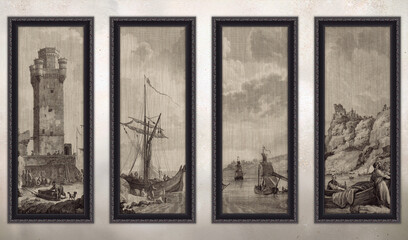 vintage photo frames on wall