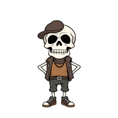 a skull emoji wearing a brown hat, a brown shirt, and brown pants.