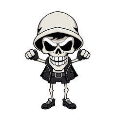 a skull emoji wearing a helmet and a leather jacket, with a menacing expression on its face.