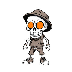 a skull emoji wearing a hat, sunglasses, and a vest.
