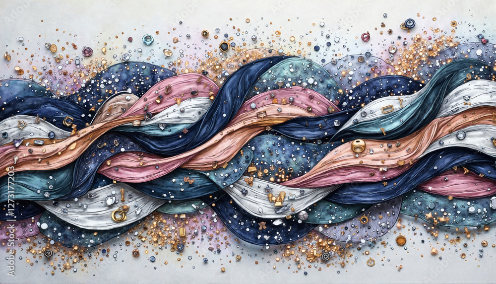 Poster dynamic abstract waves with vibrant colors and intricate patterns, creativity