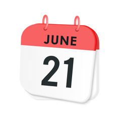 21th June daily calendar icon template. June 21 day calendar design. Single day calendar in vector illustration flat style.