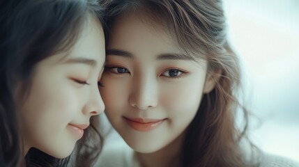 Obraz premium Young woman and her elderly mother take care of their skin and look great,Two generations,Beautiful middle aged mother and her adult daughter,skincare and Aging concept,Comparison of young and old.