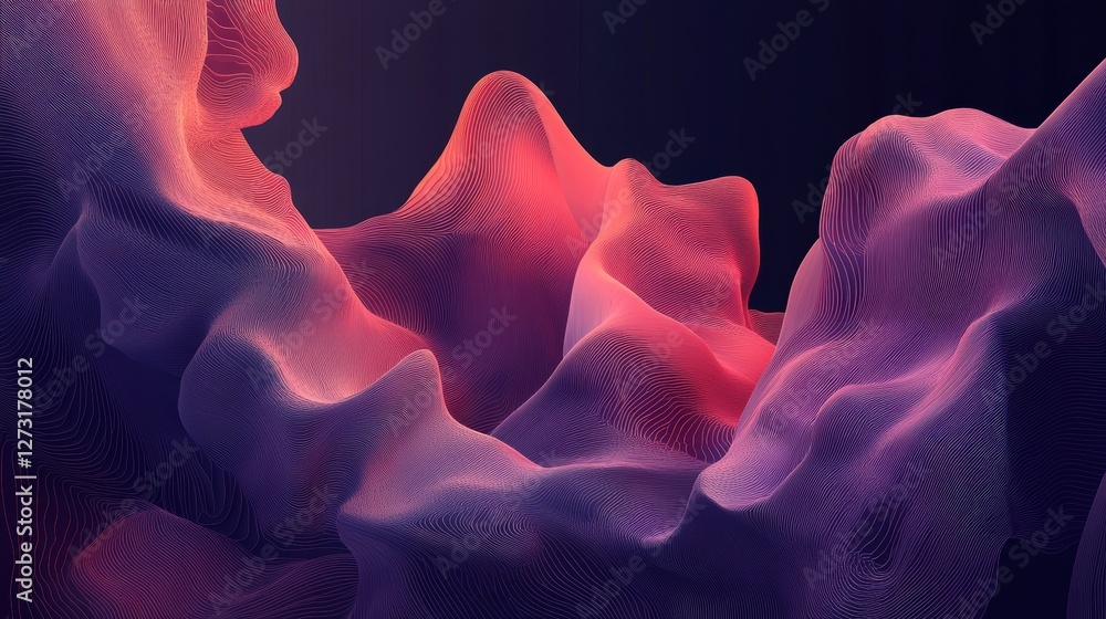 Wall mural abstract wavy patterns in vibrant hues create a sense of depth and fluidity, ideal for backgrounds i