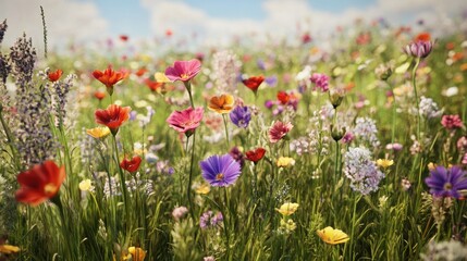 Fototapeta premium Beautiful wildflower meadow. Generative AI.