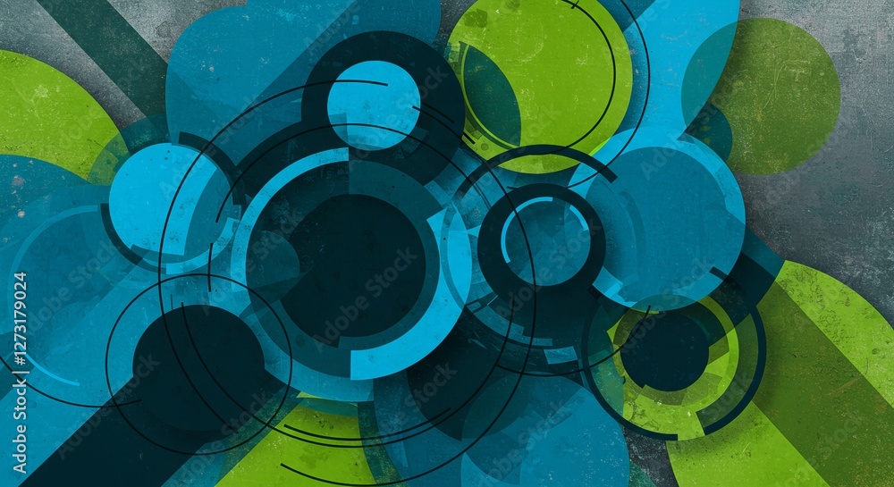 Poster dynamic abstract background with blue and green circular geometric shapes