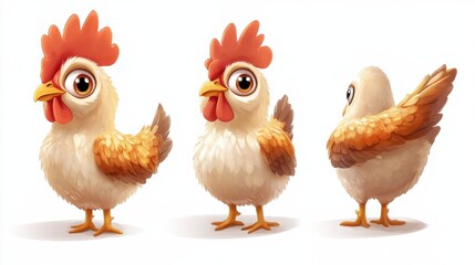 Fototapeta premium Hen character. Domestic farm bird isolated on white background Cute hen mascot icon. chicken character illustration