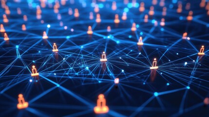 Abstract illustration of the people icons connected with lines in network. Social net connection concept.