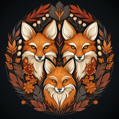 Elegant Woodland Foxes in a Decorative Nature Design