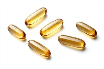 Fish oil capsules on white background