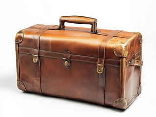 Vintage Leather Luggage, Brown Suitcase, Retro Travel Bag, Antique Trunk, Classic Baggage