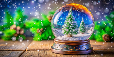 A charming tableau is enclosed in glass where snowflakes gently swirl