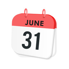 31th June daily calendar icon template. June 31 day calendar design. Single day calendar in vector illustration flat style.
